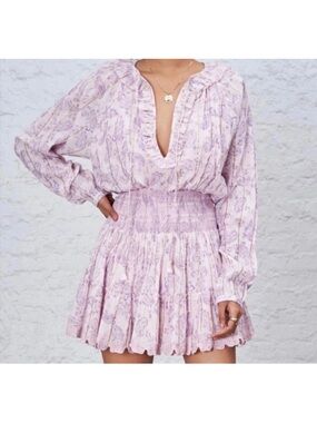 House of Harlow 1960 Lilac Printed Long-Sleeve Mini Dress
